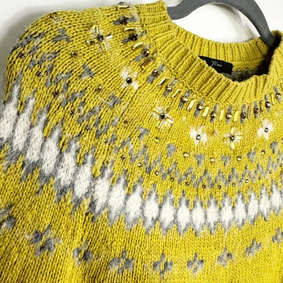 J Crew Fair Isle Beaded Lambs Wool Sweater Cozy Cottagecore Nordic Winter Size S - Picture 6 of 10